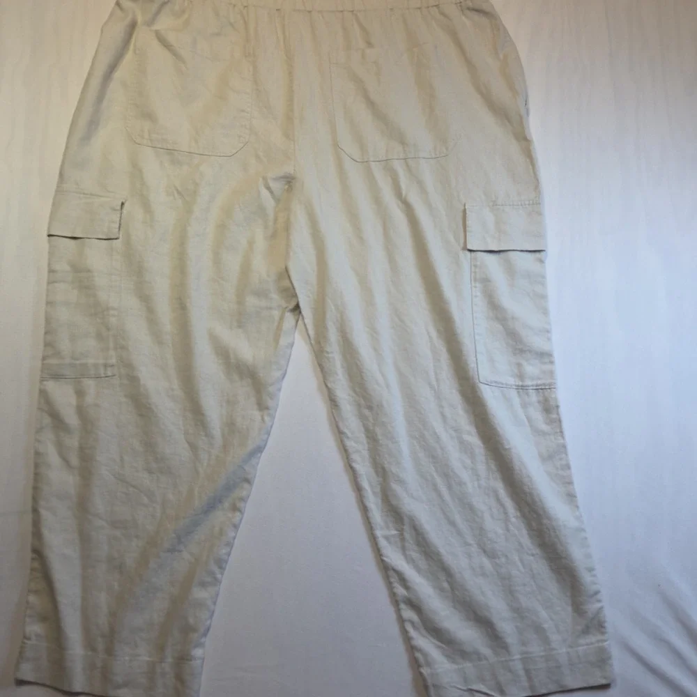 Time and Tru Women's Linen Blend Cargo Pants Beige Drawstring Pull On XXXL 22 NW